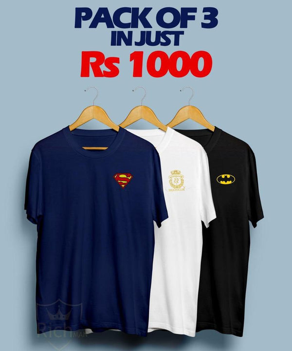 👕 Cotton Jersey Printed Crew Neck T-Shirts – Pack of 3 | Soft, Stylish &amp; Versatile 🎨🧵