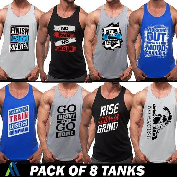 🏋️♂️ Men's Stitched Gym Tanks – Pack of 8 | Dri Fit Sleeveless Shirts 💪