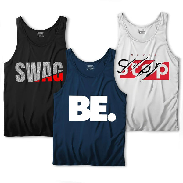 ☀️ Men's Printed Dri Fit Sando Tanks – BE Edition | Pack of 3 🏋️♂️👕