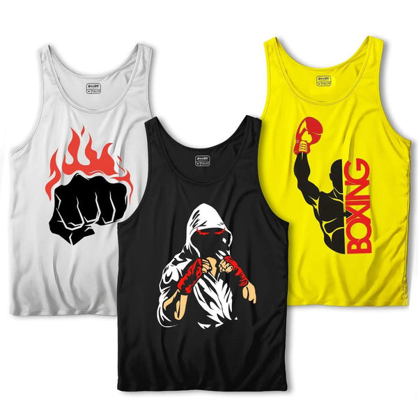 🥊 Men's Printed Dri Fit Sando Tanks – Boxing Theme | Pack of 3 💪🔥